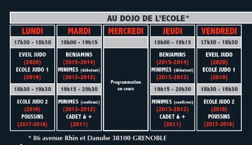 Horaires des cours 