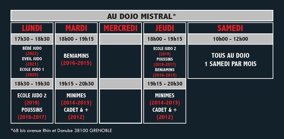 Horaires des cours